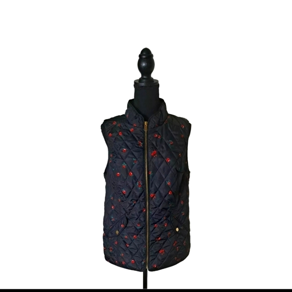 Charter Club | NWT Black Red Rose Printed Quilted Vest Size Medium B26#11